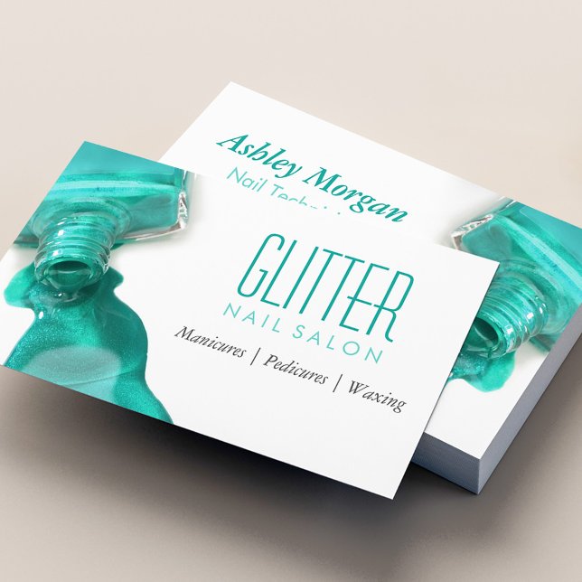 Aquamariner Glitzer Nail Salon Manicure - Stilvoll Visitenkarte (Ideal for nail technicians, manicurists, or beauty professionals.)