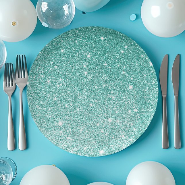 Aquamariner Glitzer Ombre Pappteller (Von Creator hochgeladen)