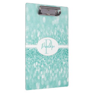 Aquamariner Glitzer Personalisiert Zwischenablage Klemmbrett