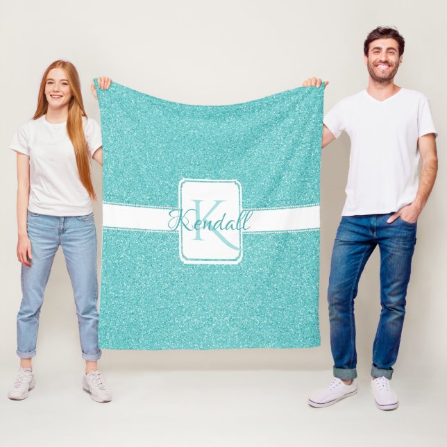 Aquamariner Glitzer Personalisierte Keilblanke Fleecedecke (Beispiel)