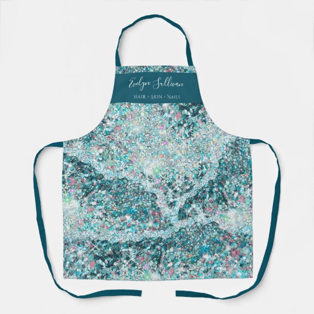 Aquamariner Glitzer Schönheit berufliche Schürze (Vorderseite)
