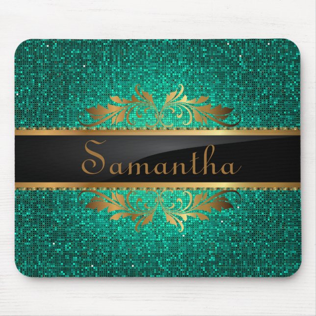 Aquamariner Glitzer Sequin Disco Personalisiert Mo Mousepad (Vorne)