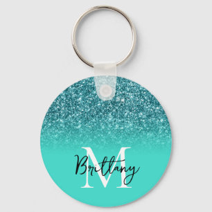Aquamariner Glitzer Türkis Ombre Mit Monogramm Schlüsselanhänger