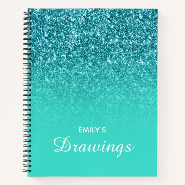Aquamariner Glitzer Türkis Ombre Personalisiert Ze Notizbuch (Vorderseite)