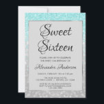 Aquamariner Glitzer und Silbersüß 16 Geburtstag Einladung<br><div class="desc">Blue Aquamarin Glitzer und Silver Foil Glam 16 . Geburtstag Geburtstagsparty Einladung zu einer 16. Geburtstagsfeier. Diese moderne Einladung eignet sich hervorragend für einen Aquamarinen Glitzer und die Silver Foil Girly Sweet 16 Birthday Party. Bitte kontaktieren Sie den Designer,  um passende Artikel zu erhalten.</div>
