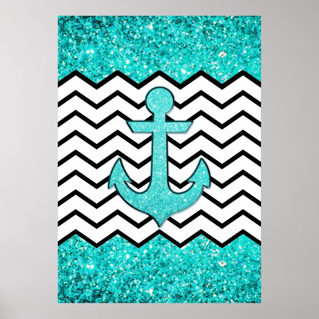 Aquamariner Glitzer und Zickzack Poster (Vorne)