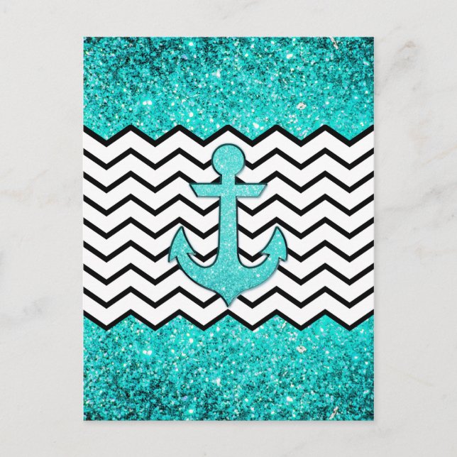 Aquamariner Glitzer und Zickzack Postkarte (Vorderseite)