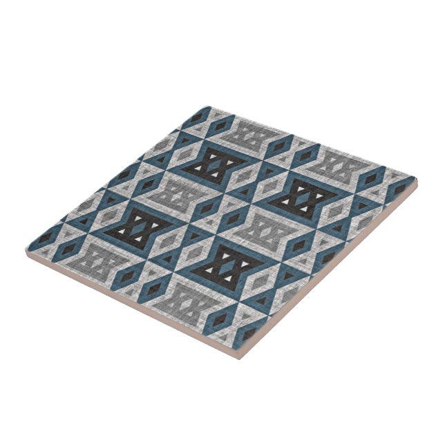 Aquamariner, grauer schwarzer Ektiker Ethnic Look Fliese (Seite)