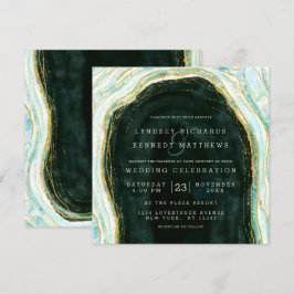 Aquamariner Green & Gold Agate Marble Rock Wedding Einladung