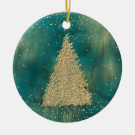 Aquamariner Green Gold Glitzer Shine Weihnachtsbau Keramik Ornament