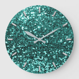 Aquamariner Grün-Aqua-funkelnd Große Wanduhr