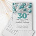 Aquamariner Grüner Ballon Glitzer jedes Alter Gebu Postkarte<br><div class="desc">Moderner Glam Aquamariner grüner Silberballon Glitzer Sparkle jedes Alter Geburtstag Einladung</div>