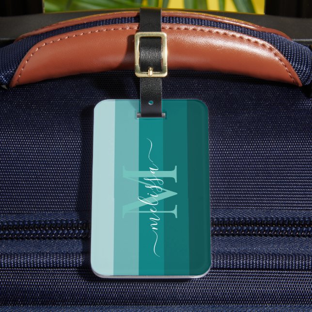 Aquamariner grüner blauer Farbblock Monogramm Stil Gepäckanhänger (Vorderseite Insitu 2)