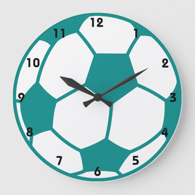 Aquamariner grüner Fußballball Große Wanduhr (Vorderseite)