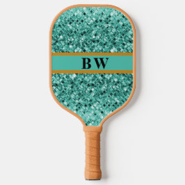 Aquamariner grüner Glitzer Individuelle Name Monog Pickleball Schläger