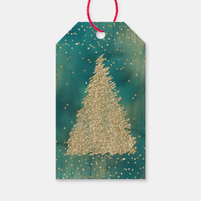 Aquamariner Grüner Glitzer Sparkle Weihnachtsbaum Geschenkanhänger (Vorderseite)