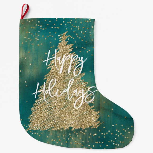 Aquamariner Grüner Glitzer Sparkle Weihnachtsbaum Großer Weihnachtsstrumpf (Vorderseite)