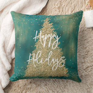 Aquamariner Grüner Glitzer Sparkle Weihnachtsbaum Kissen