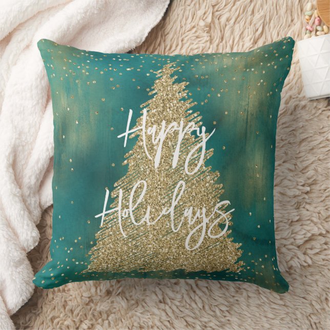 Aquamariner Grüner Glitzer Sparkle Weihnachtsbaum Kissen (Decke)
