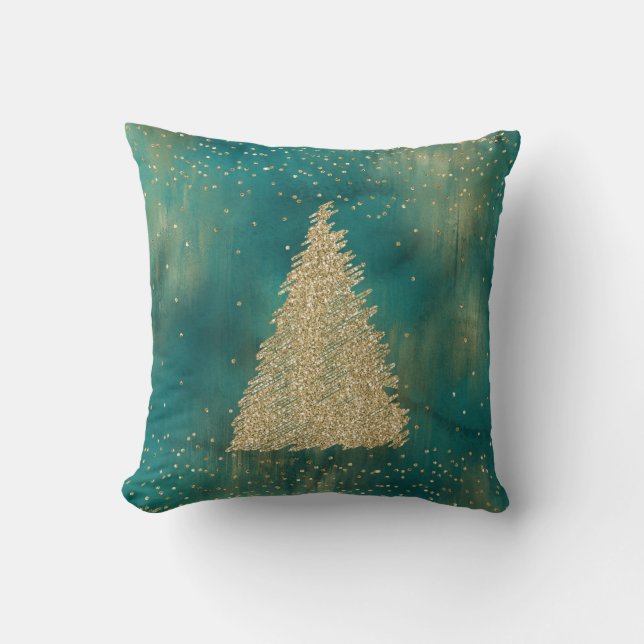 Aquamariner Grüner Glitzer Sparkle Weihnachtsbaum  Kissen (Vorderseite)