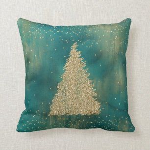 Aquamariner Grüner Glitzer Sparkle Weihnachtsbaum  Kissen