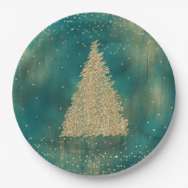 Aquamariner Grüner Glitzer Sparkle Weihnachtsbaum  Pappteller