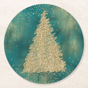Aquamariner Grüner Glitzer Sparkle Weihnachtsbaum Runder Pappuntersetzer