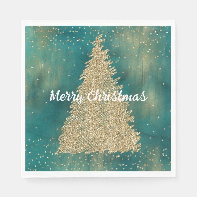 Aquamariner Grüner Glitzer Sparkle Weihnachtsbaum Serviette (Vorderseite)