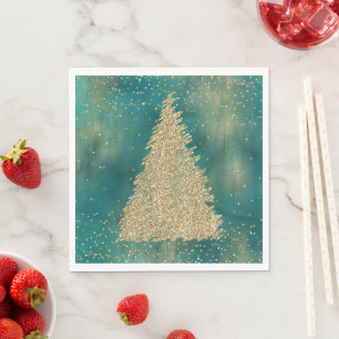 Aquamariner Grüner Glitzer Sparkle Weihnachtsbaum Serviette
