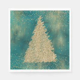 Aquamariner Grüner Glitzer Sparkle Weihnachtsbaum Serviette