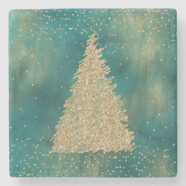 Aquamariner Grüner Glitzer Sparkle Weihnachtsbaum  Steinuntersetzer