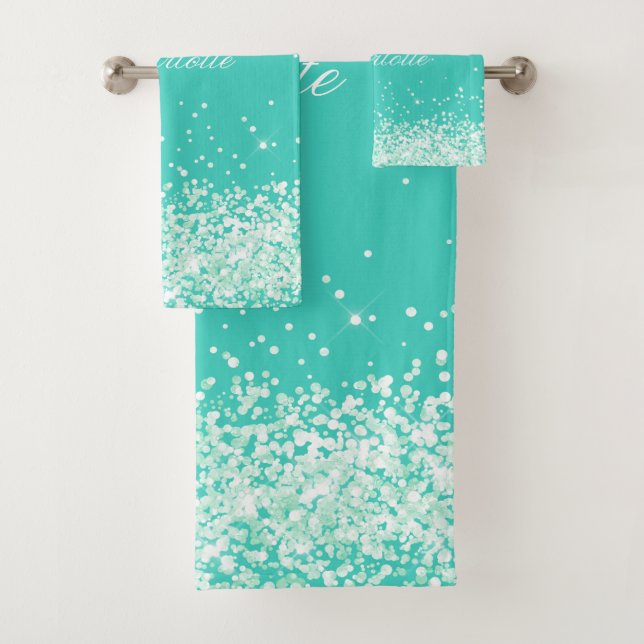 Aquamariner grüner Glitzer Staubbad Handtuchhalter Badhandtuch Set (Insitu)