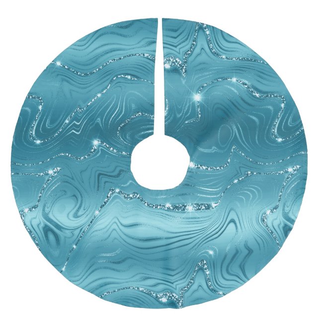 Aquamariner grüner Glitzer Streifen Polyester Weihnachtsbaumdecke (Vorderseite)