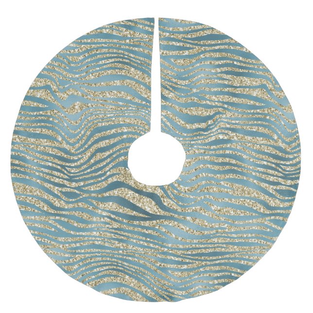 Aquamariner grüner Glitzer Zebra Print Polyester Weihnachtsbaumdecke (Vorderseite)