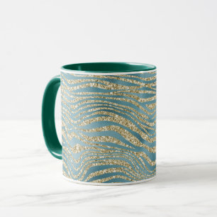 Aquamariner grüner Glitzer Zebra Print Tasse