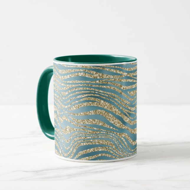 Aquamariner grüner Glitzer Zebra Print    Tasse (Vorderseite Links)