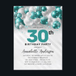 Aquamariner Grüner Silberballon Glitzer 30. Geburt Postkarte<br><div class="desc">Moderner Glam Aquamariner grüner Silberballon Glitzer Sparkle jedes Alter Geburtstag Einladung</div>