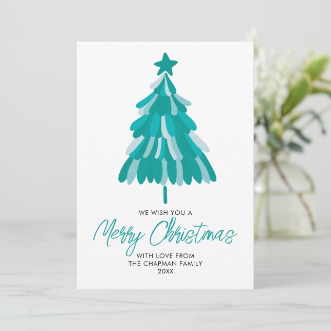 Aquamariner Grüner Weihnachtsbaum Feiertagskarte (Stehend Vorderseite)