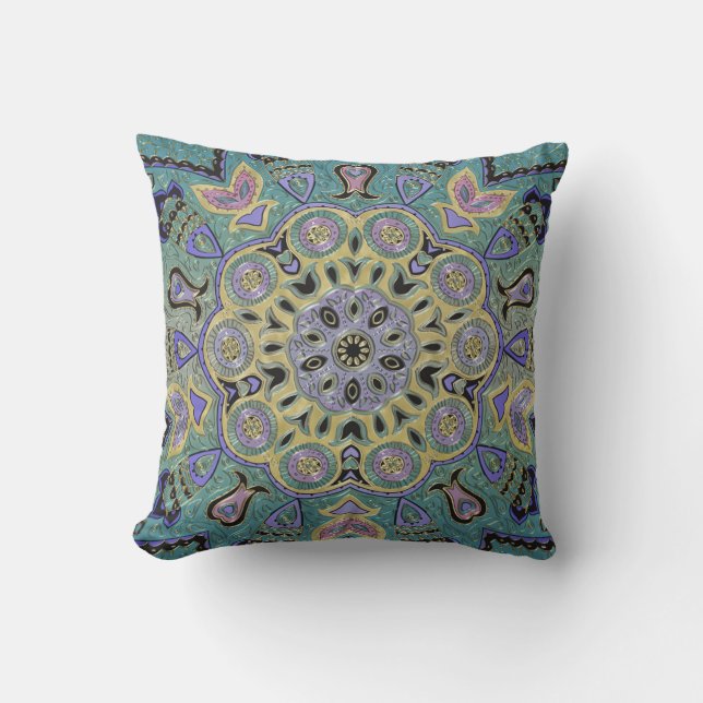 Aquamariner grünes Goldlila PentagramMandala Kissen (Vorderseite)