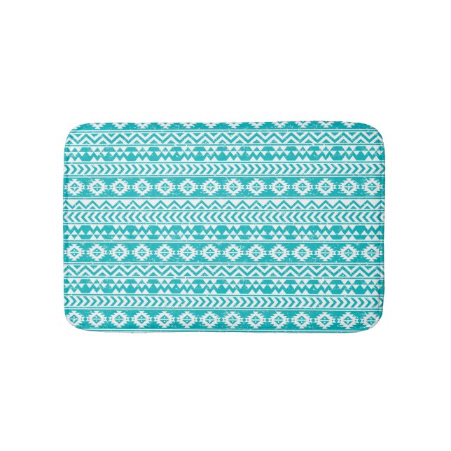 Aquamariner Grunge-aztekisches Stammes- Muster Badematte (Vorderseite)