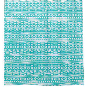 Aquamariner Grunge-aztekisches Stammes- Muster Duschvorhang