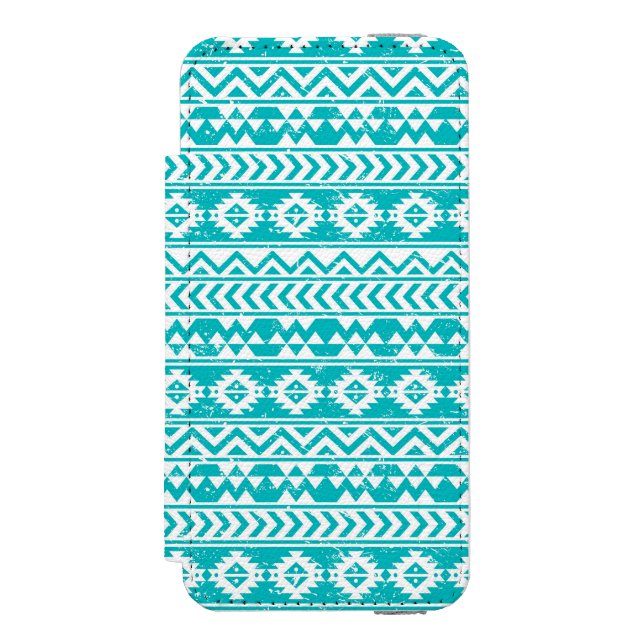 Aquamariner Grunge-aztekisches Stammes- Muster Incipio iPhone Geldbeutel-Hülle (Folio Vorderseite)