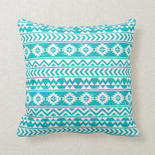 Aquamariner Grunge-aztekisches Stammes- Muster Kissen
