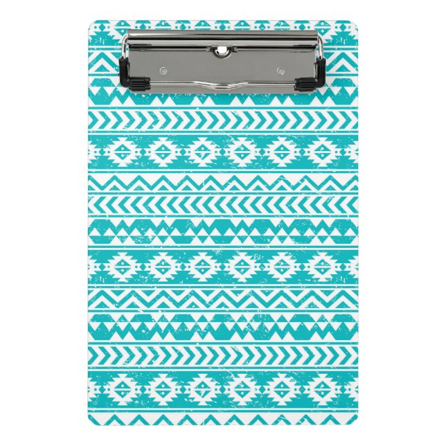 Aquamariner Grunge-aztekisches Stammes- Muster Mini Klemmbrett (Vorderseite)