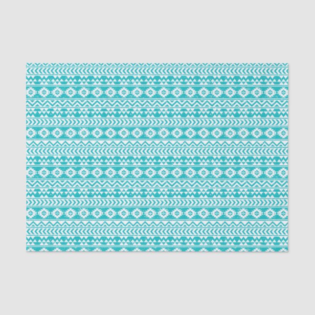 Aquamariner Grunge-aztekisches Stammes- Muster Seidenpapier (Vorderseite)