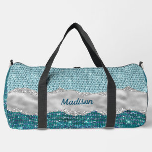 Aquamariner, gürtelgrüner Glitzer silber Monogramm Duffle Bag