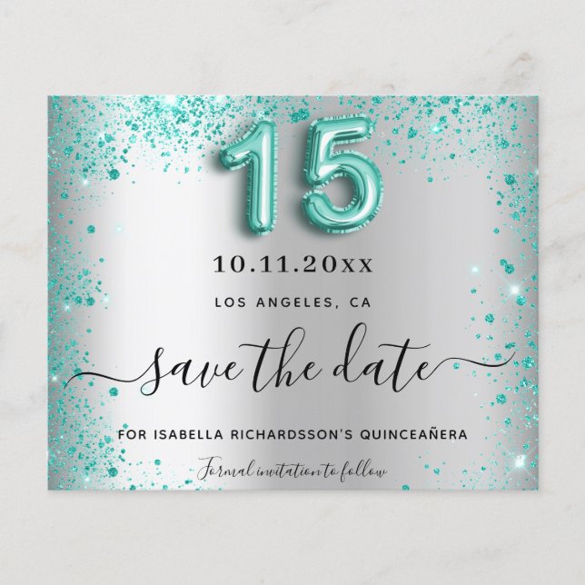 Aquamariner Haushalt auf der Quinceanera Save the  Flyer (Vorne)