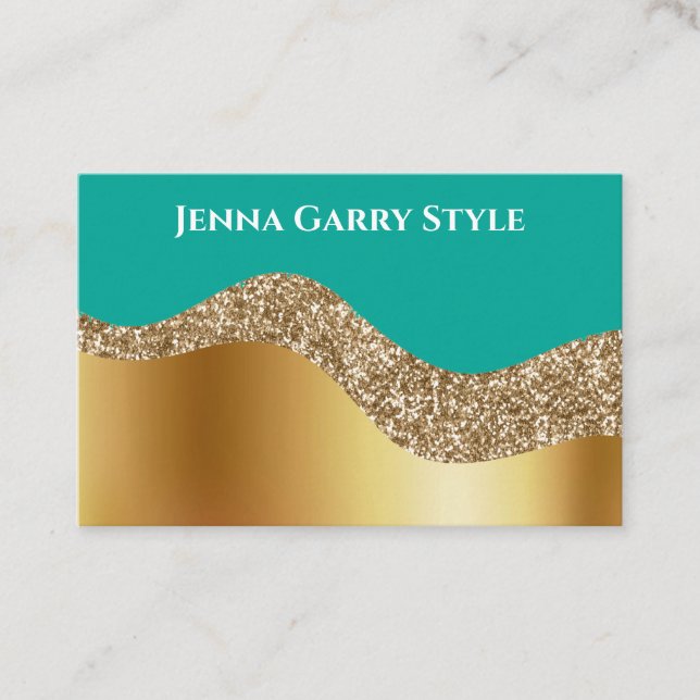 Aquamariner Hintergrund mit Gold und Glitzer Visitenkarte (Vorderseite)