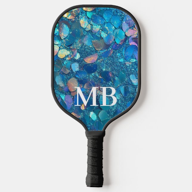 Aquamariner holografischer Glitzer Sparkle Glam Mo Pickleball Schläger (Rückseite)