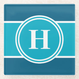 Aquamariner, individuell anpassbarer Monogramm-Unt Glasuntersetzer